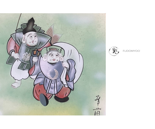 Kakemono Symbole De La Chance Aubergine Mont Fuji Faucon