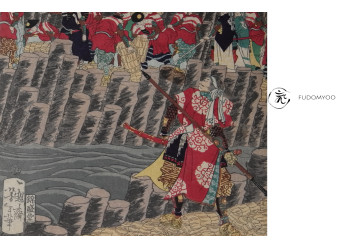 the shogun's army attacking a port city.