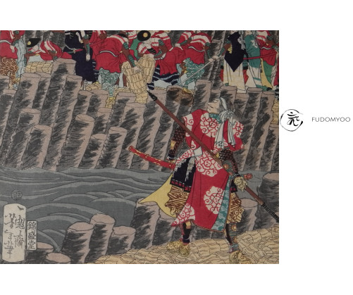 the shogun's army attacking a port city.